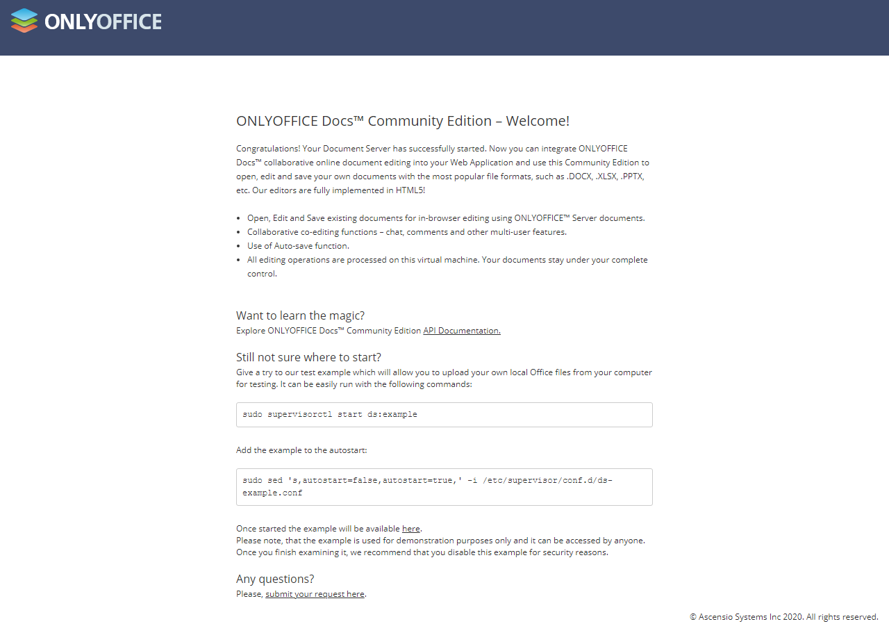 OnlyOffice welcome screen